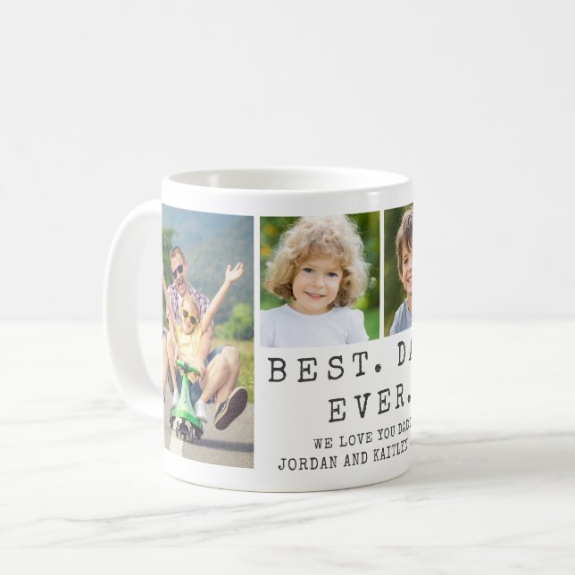 Modern BEST DAD EVER 4 Photos Personalised Coffee Mug (Front Left)