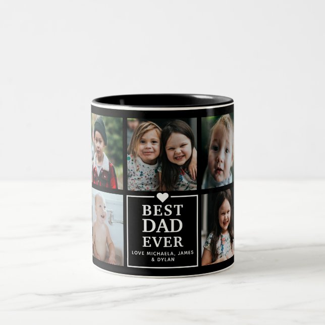Modern Best Dad Ever 7-Photo Collage & Names Two-T Two-Tone Coffee Mug (Center)