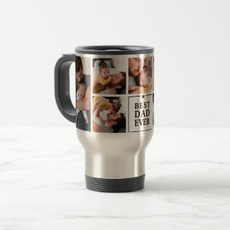Modern Best Dad Ever 7-Photo Collage Travel Mug