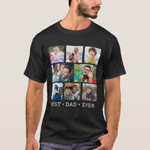 Modern Best Dad Ever 8 Photo Collage Black T-Shirt