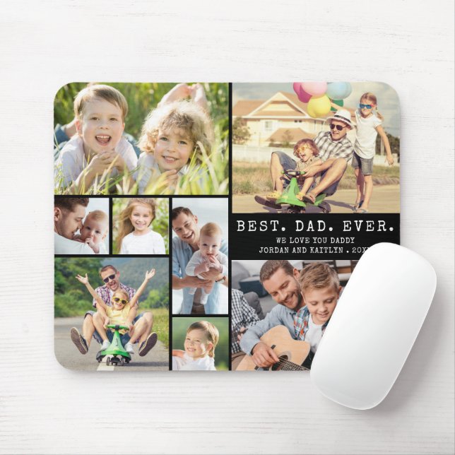 Modern BEST DAD EVER 8 Photo Collage Mouse Mat (With Mouse)