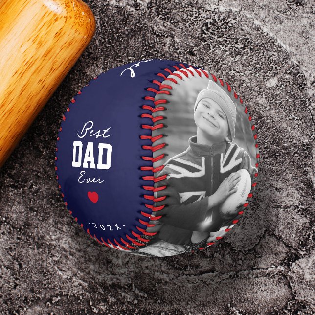 Modern Best Dad Ever Blue Father's Day Custom Name Baseball (Father's day Baseball, Best Dad Ever, Father's day from Wife Daughter and son blue, black and white )