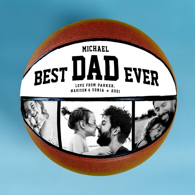 Modern BEST DAD EVER Cool Trendy Photo Collage Basketball (Creator Uploaded)