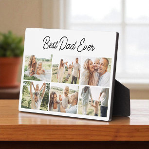 Modern Best Dad Ever Custom 6 Photo Collage Plaque