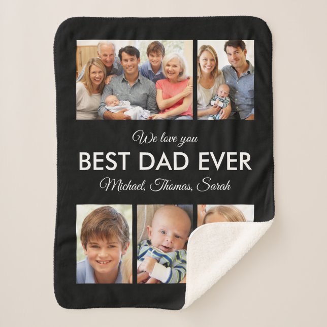 Modern Best Dad Ever Custom Father Photo Collage Sherpa Blanket (Front)