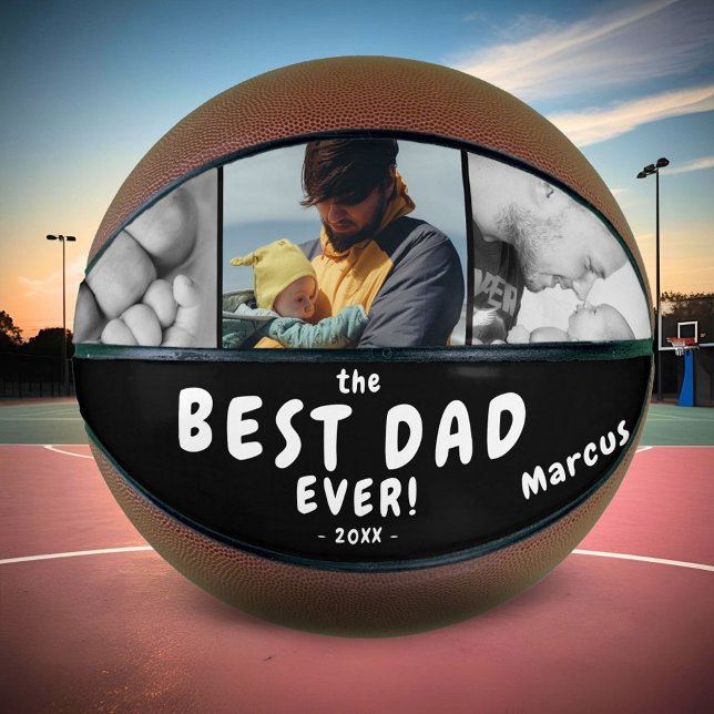 Modern Best Dad Ever Father`s Day Keepsake 3 Photo Basketball (Creator Uploaded)