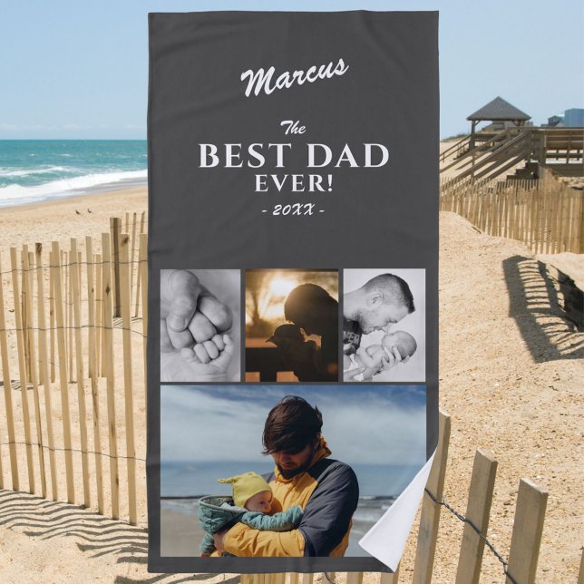 Modern Best Dad Ever Father`s Day Keepsake 4 Photo Beach Towel (Creator Uploaded)