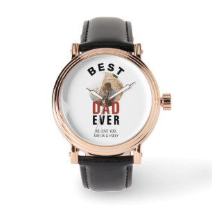 Modern Best Dad Ever Father`s Day Round Photo  Watch