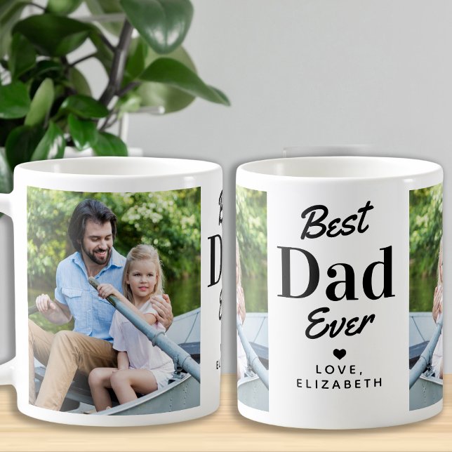 Modern Best DAD Ever Father's Day Custom 2 Photo Coffee Mug (Creator Uploaded)