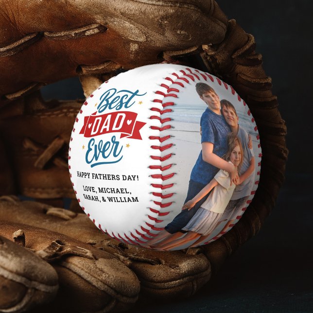 Modern Best Dad Ever Fathers Day Keepsake Photo Baseball (A fun Best Dad Ever Photo baseball. Makes a great gift for Fathers Day.)