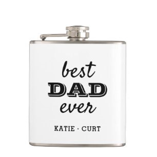 Modern Best Dad Ever Four Photo Hip Flask