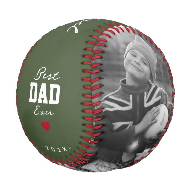 Modern Best Dad Ever Green Custom Name Baseball (Angled)