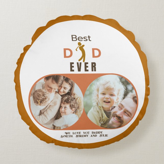 Modern Best Dad Ever Kids Family Photo Fathers Day Round Cushion (Front)