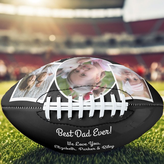 Modern Best Dad Ever Photo Collage American Football (Best Dad Ever photo football keepsake for father from kids.)