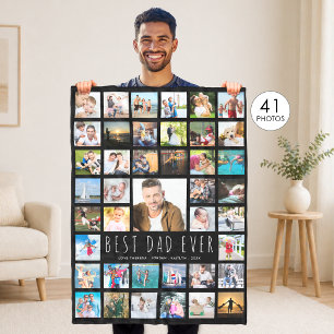 Modern BEST DAD EVER Photo Collage Black Fleece Blanket