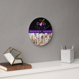 Modern Best Dad Ever Photo Collage Fathers Day Round Clock
