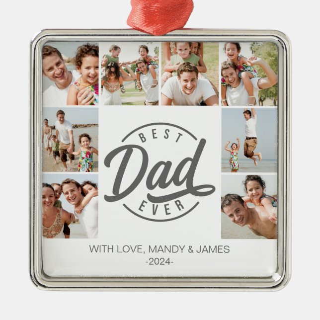 Modern Best Dad Ever Photo Collage Metal Tree Decoration (Front)