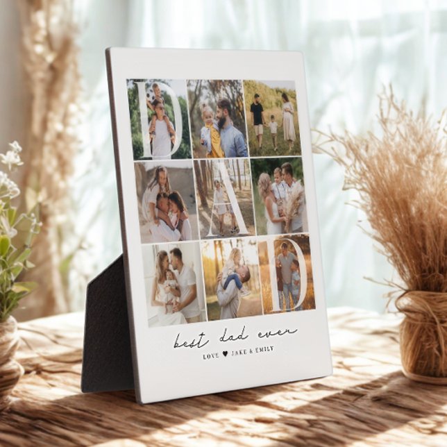 Modern Best Dad Ever Script 9 Photo Grid Dad Gift Plaque (Creator Uploaded)