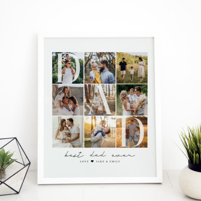 Modern Best Dad Ever Script 9 Photo Grid Dad Gift Poster (Creator Uploaded)
