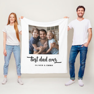 Modern Best Dad Ever Script Photo Fleece Blanket
