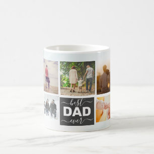 Modern Best DAD Ever Script Simple 9 Photo Collage Coffee Mug