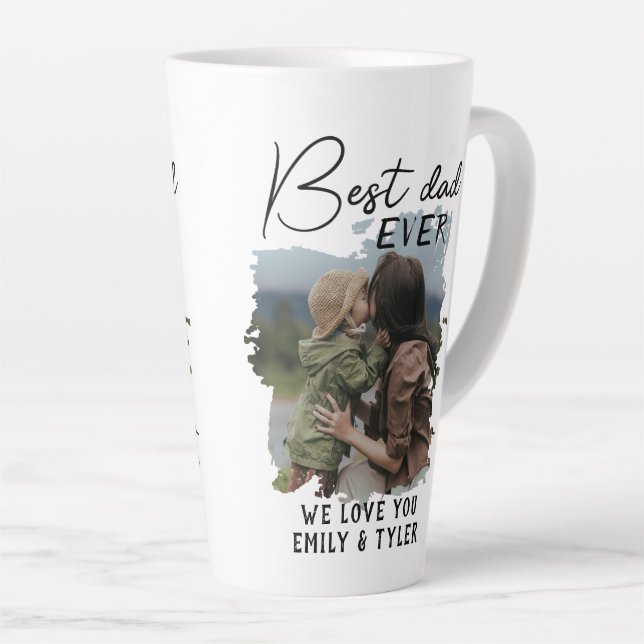 Modern Best Dad Family Photo Father`s Day  Latte Mug (Right Angle)