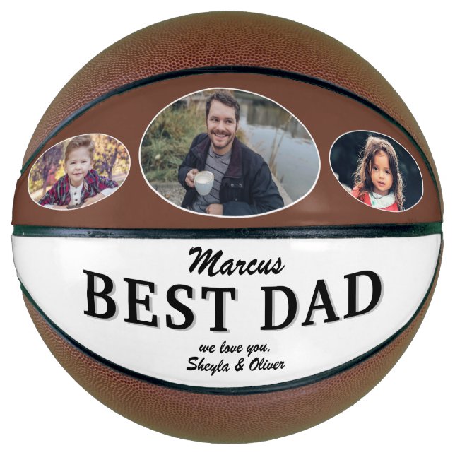 Modern Best Dad Father`s Day Keepsake 3 Photo Basketball (Front)