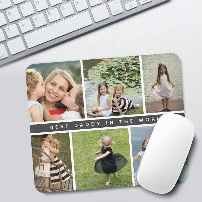Modern Best Daddy Photo Collage Purple Mouse Mat (Modern Best Daddy or Grandpa Photo Collage Mouse Pad)
