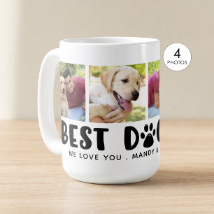 Modern BEST DOG DAD 4 Photo Collage Paw Print Coffee Mug