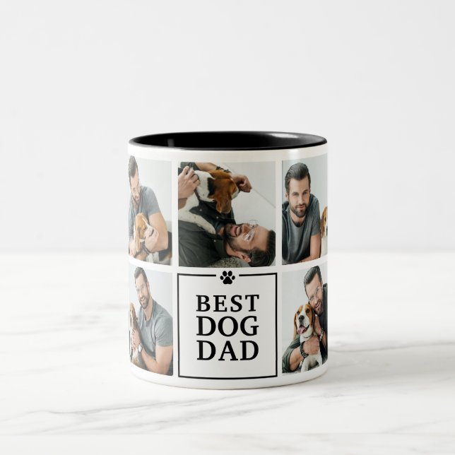 Modern Best Dog Dad 7-Photo Collage Two-Tone Coffee Mug (Center)