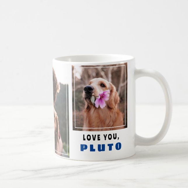 Modern Best Dog Dad Doggie Name 2 Photo Collage Coffee Mug (Right)