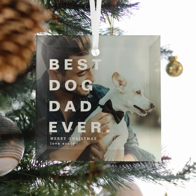 Modern BEST DOG DAD EVER Custom Photo Glass Tree Decoration (Creator Uploaded)