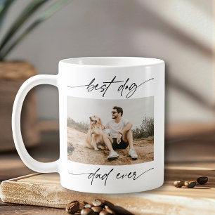 Modern Best Dog Dad Ever Photo Handwritten Script  Coffee Mug