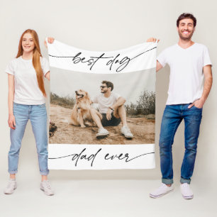 Modern Best Dog Dad Ever Photo Handwritten Script  Fleece Blanket