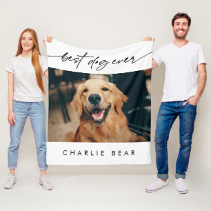 Modern Best Dog Ever Photo Handwritten Script Fleece Blanket
