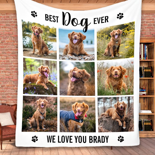 Modern Best Dog Ever White Photo Collage Fleece Blanket (Creator Uploaded)
