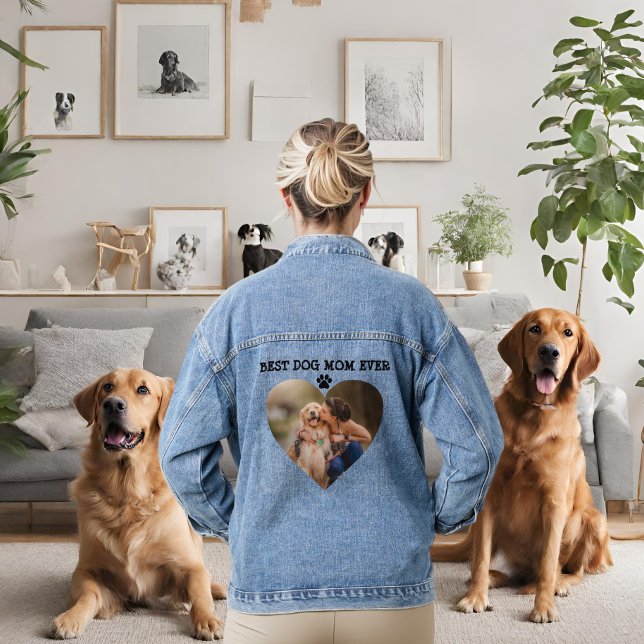 Modern Best dog mum ever custom heart photo text  Denim Jacket (Creator Uploaded)