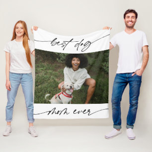 Modern Best Dog Mum Ever Photo Handwritten Script Fleece Blanket