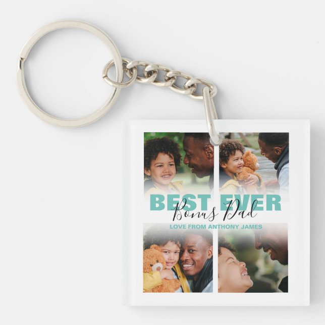 Modern Best Ever Bonus Dad | Photo Collage Key Ring (Front)