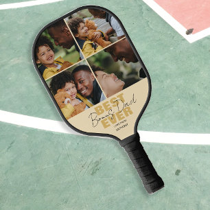 Modern Best Ever Bonus Dad   Photo Collage Pickleball Paddle