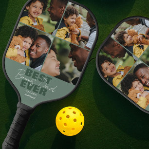 Modern Best Ever Bonus Dad   Photo Collage Pickleball Paddle