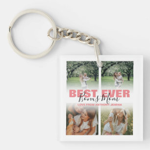 Modern Best Ever Bonus Mom   Photo Collage Key Ring