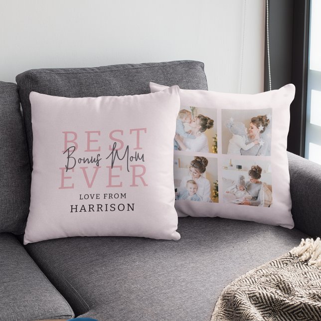 Modern Best Ever Bonus Mum | Photo Collage Cushion (Creator Uploaded)