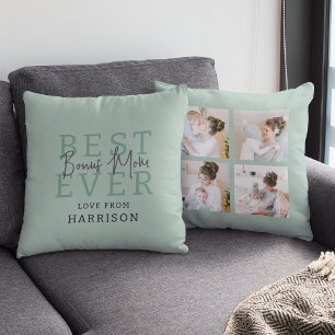 Modern Best Ever Bonus Mum   Photo Collage Cushion