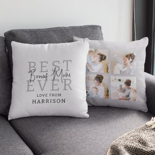 Modern Best Ever Bonus Mum   Photo Collage Cushion
