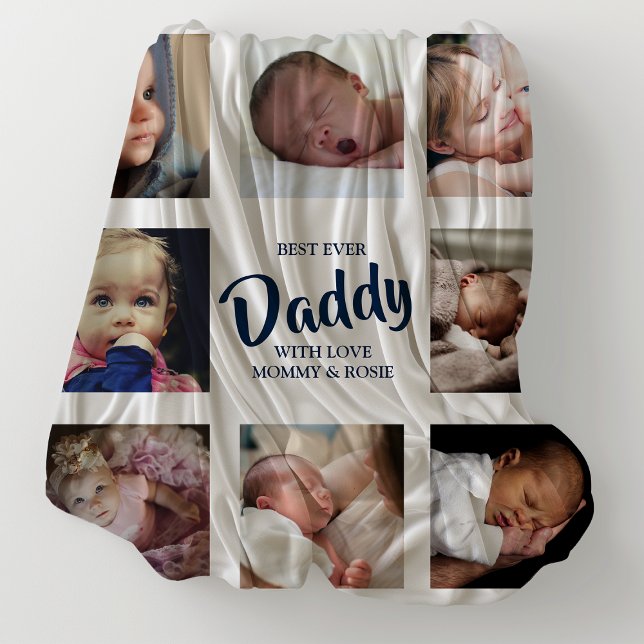 Modern Best Ever Daddy Photo Collage Fleece Blanket (Creator Uploaded)
