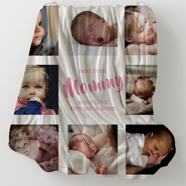 Modern Best Ever Mummy Photo Collage Fleece Blanket (Creator Uploaded)