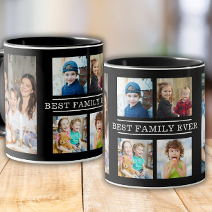 Modern Best Family Ever 6 Photo Collage Black Mug
