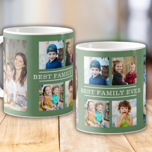 Modern Best Family Ever 6 Photo Collage Green Coffee Mug