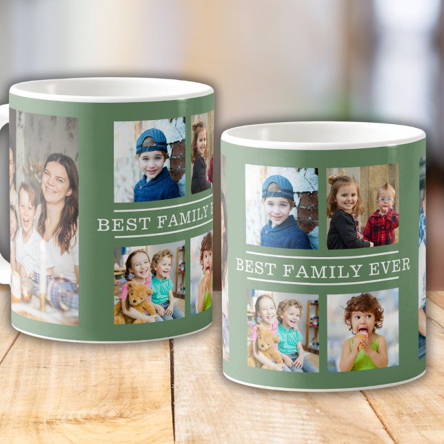 Modern Best Family Ever 6 Photo Collage Green Coffee Mug (Creator Uploaded)